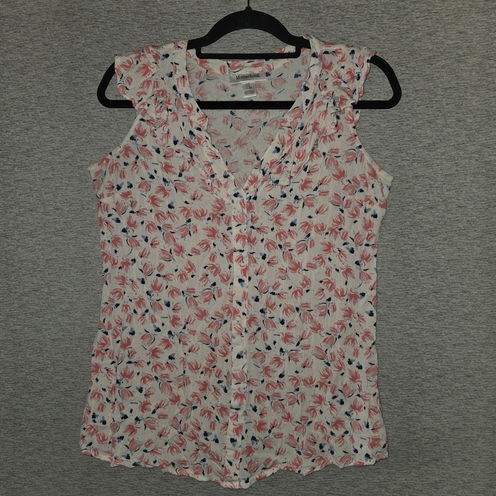 Motherhood Maternity Sleeveless Floral Blouse Women's Size Small Top White Pink